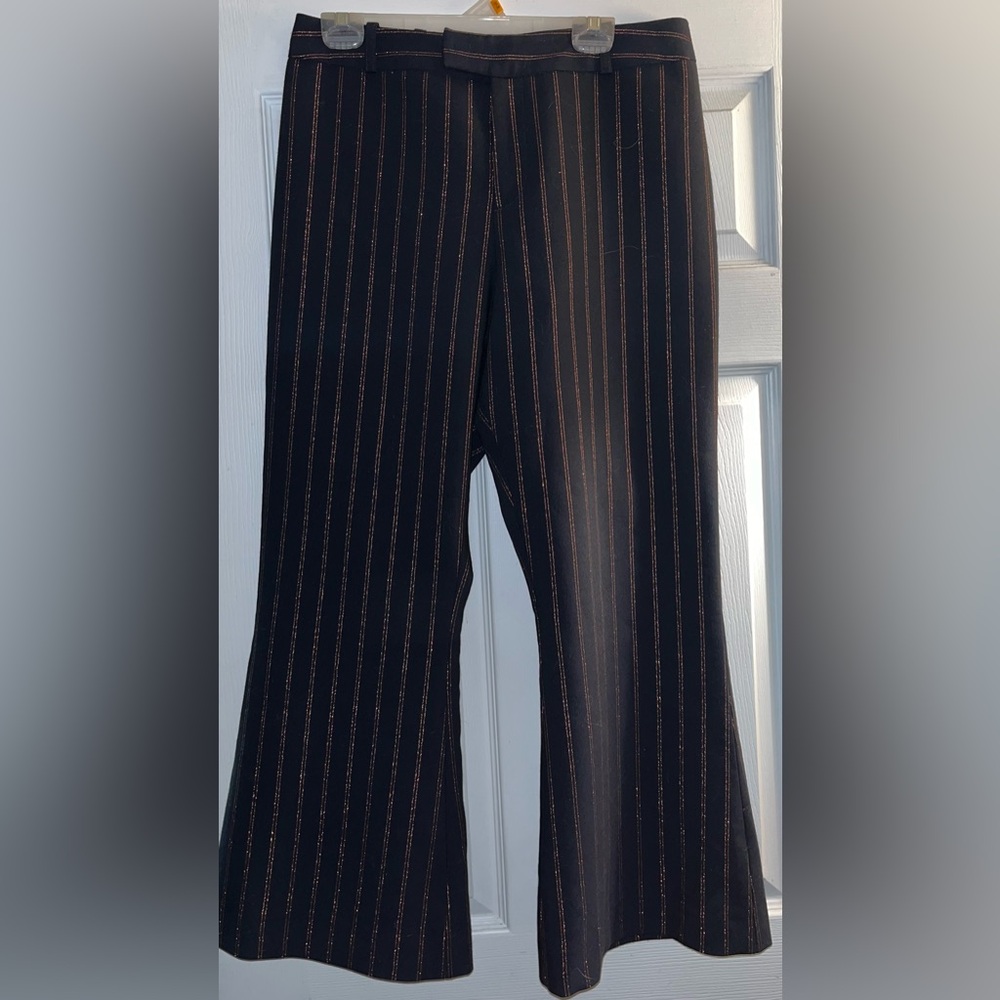 Smythe Black Copper Pinstripe Cropped Flare Trousers